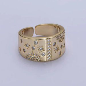 24K Gold Celestial Planet Stars Micro Paved CZ Statement Ring